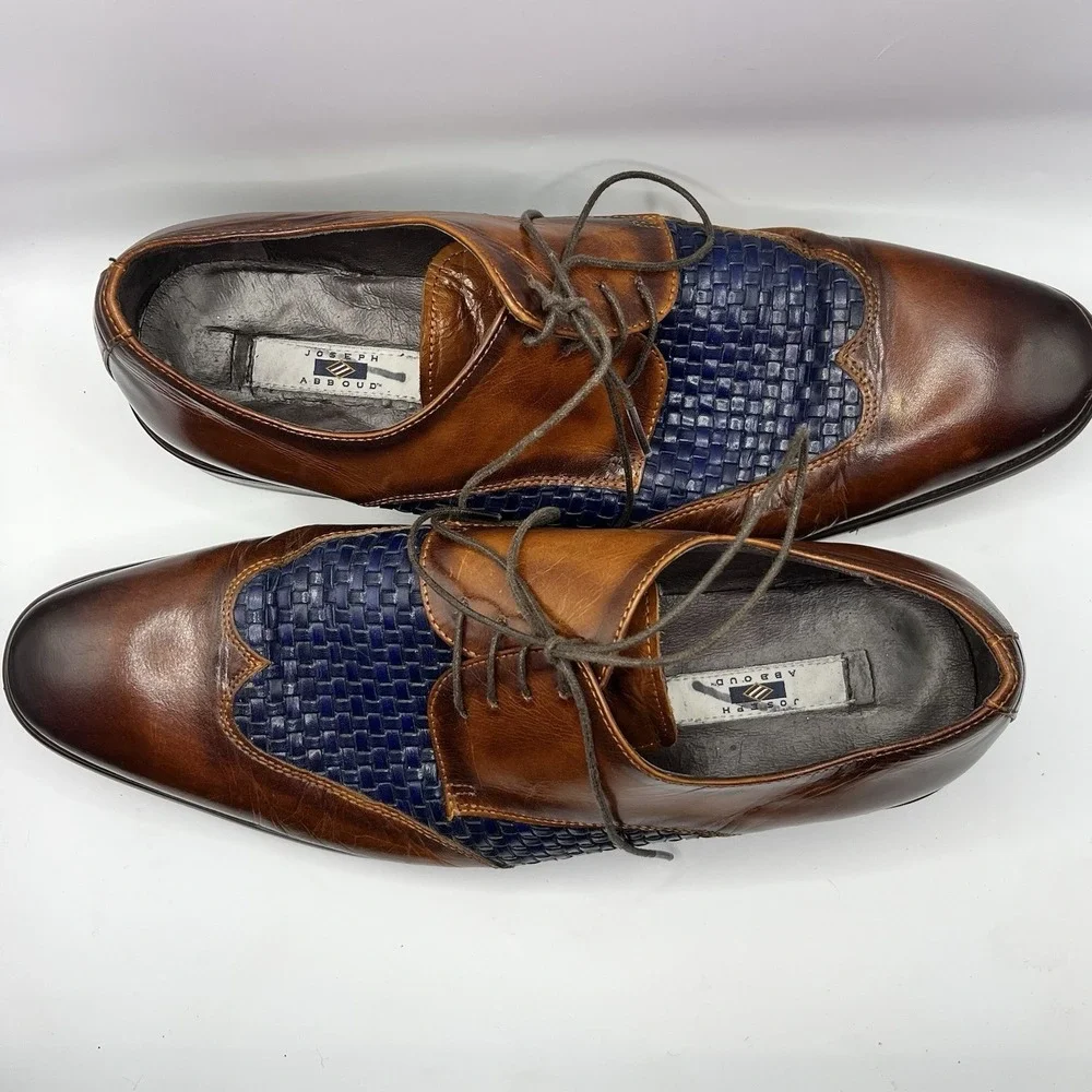 Joseph Abboud Giorgio Brown/Navy Leather Wing Tip Dress Shoe Mens‎ Size US 9.5